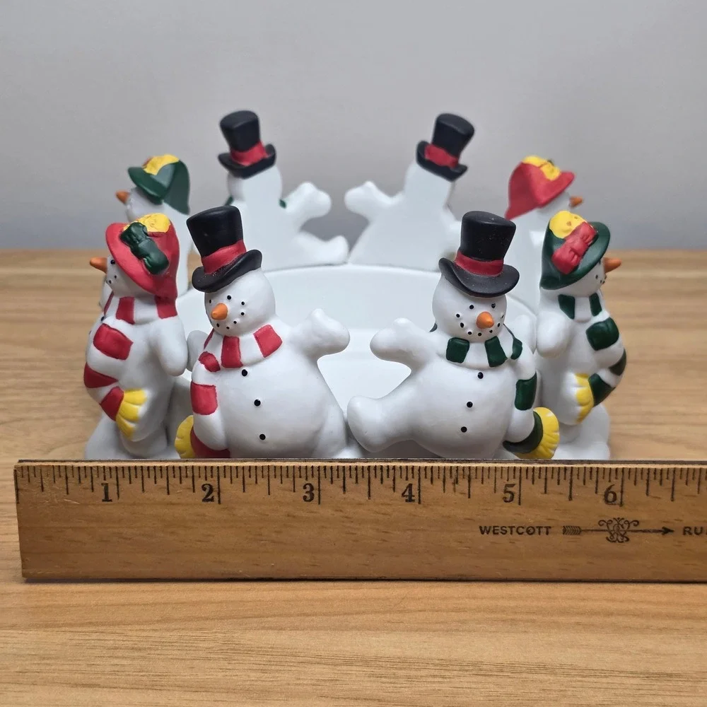 Partylite Frolicking Frostys Snowmen‎ 3 Wick Candle Holder Christmas Decor P7364